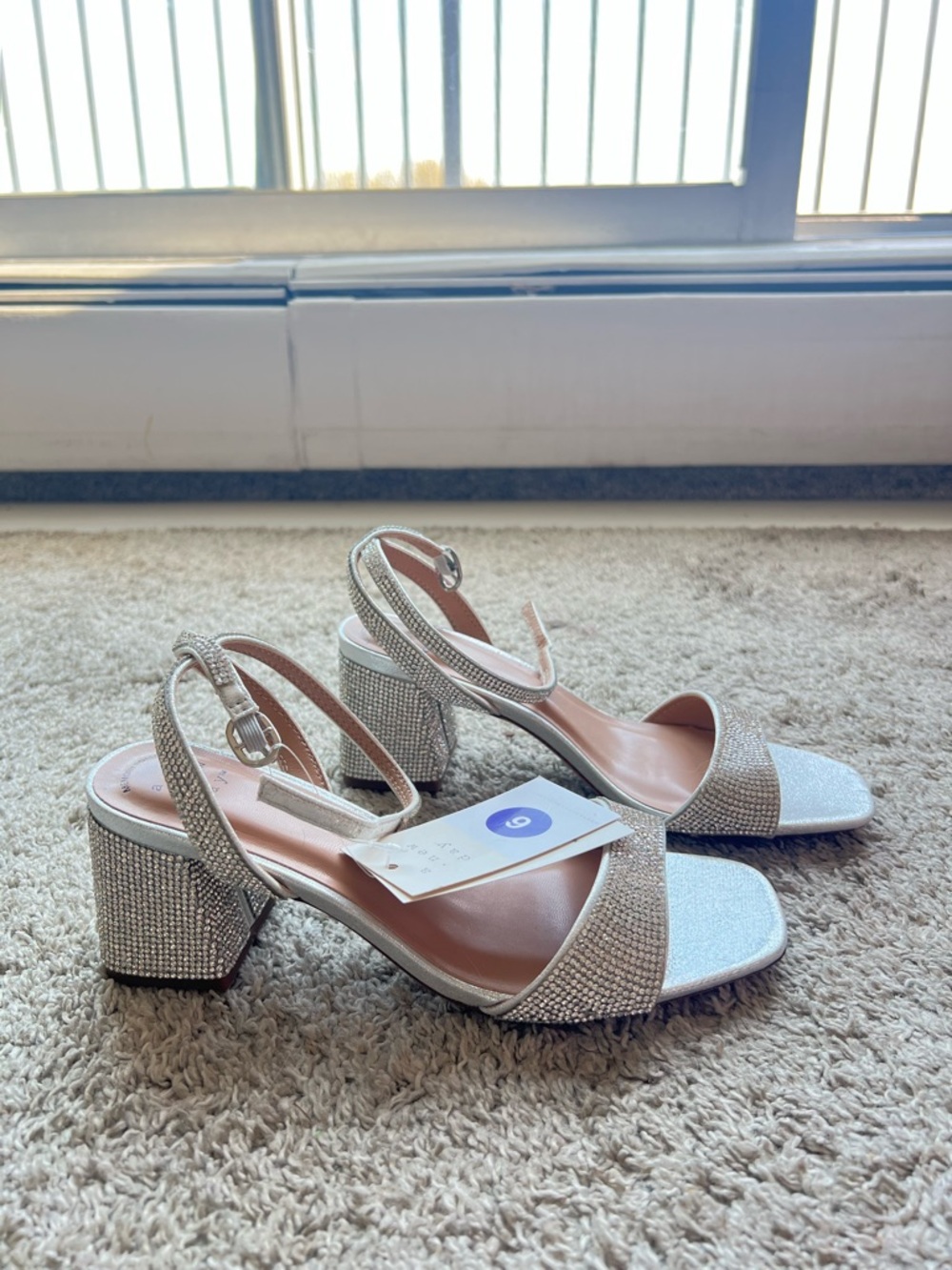 a new day Silver Rhinestone Ankle-Strap Heels. Size 6 - Picture 3 of 5